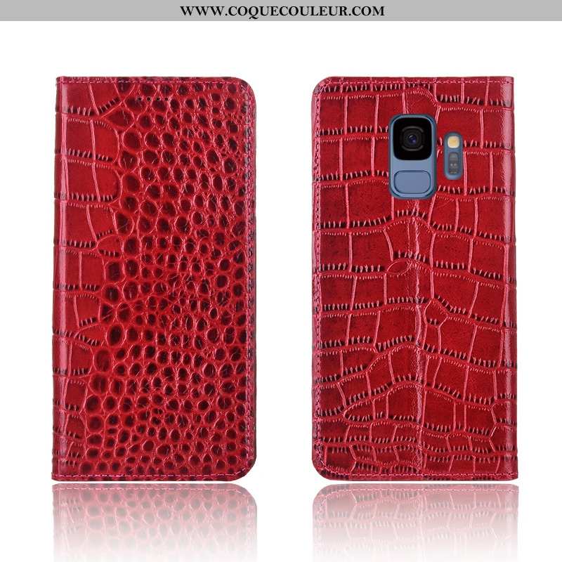 Coque Samsung Galaxy S9 Fluide Doux Cuir Clamshell, Housse Samsung Galaxy S9 Silicone Crocodile Marr