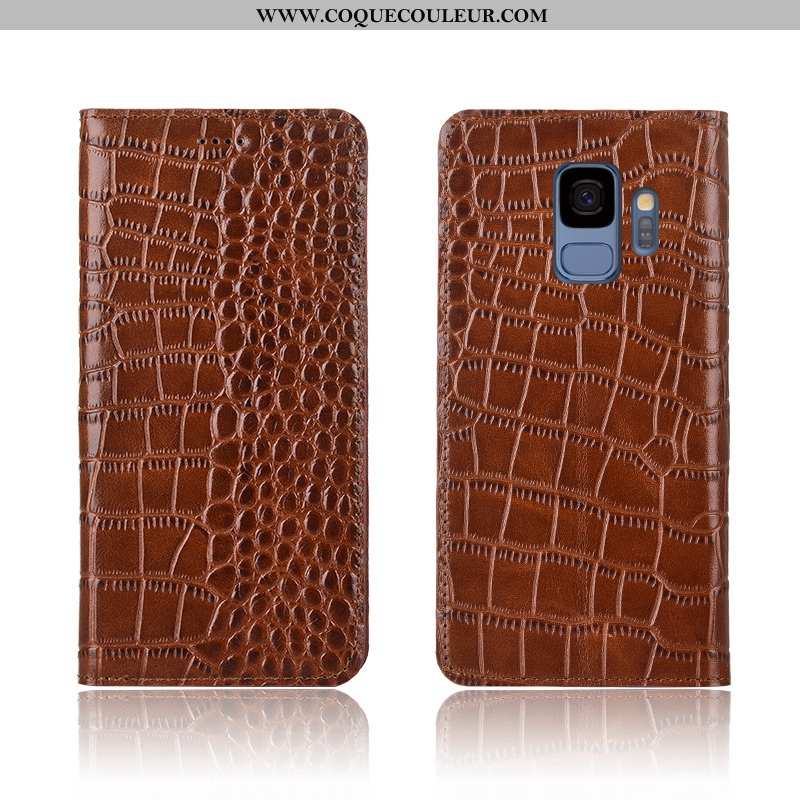 Coque Samsung Galaxy S9 Fluide Doux Cuir Clamshell, Housse Samsung Galaxy S9 Silicone Crocodile Marr