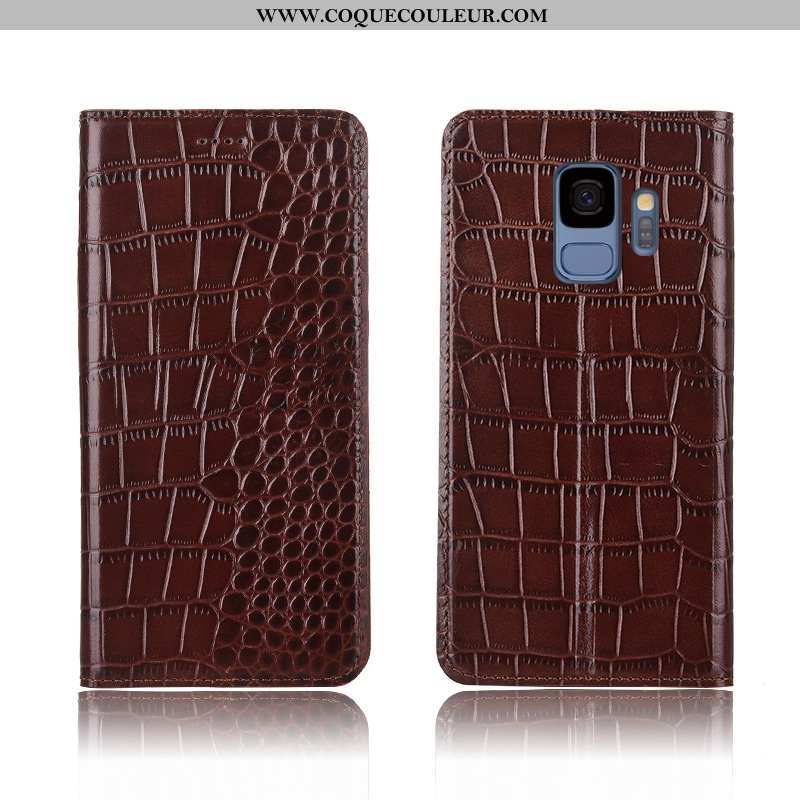 Coque Samsung Galaxy S9 Fluide Doux Cuir Clamshell, Housse Samsung Galaxy S9 Silicone Crocodile Marr