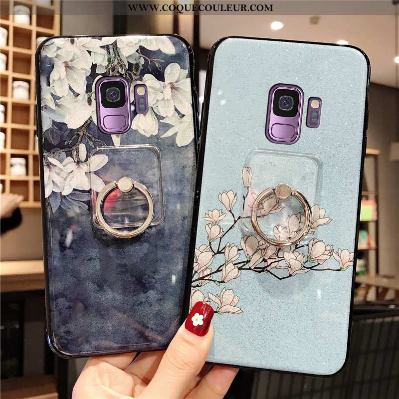 Coque Samsung Galaxy S9 Silicone Luxe, Housse Samsung Galaxy S9 Fluide Doux Anneau Bleu