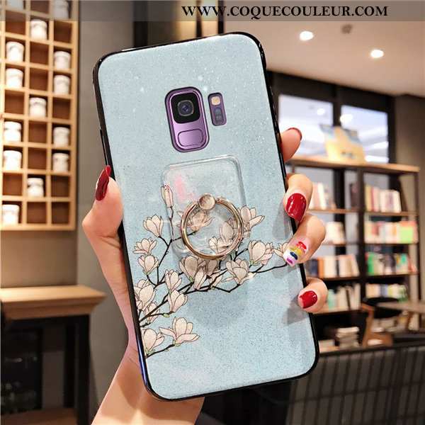 Coque Samsung Galaxy S9 Silicone Luxe, Housse Samsung Galaxy S9 Fluide Doux Anneau Bleu