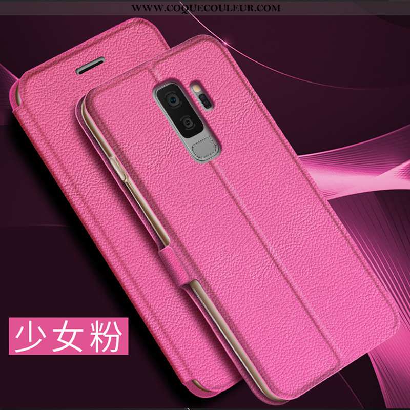 Housse Samsung Galaxy S9+ Cuir Simple Coque, Étui Samsung Galaxy S9+ Protection Incassable Rose