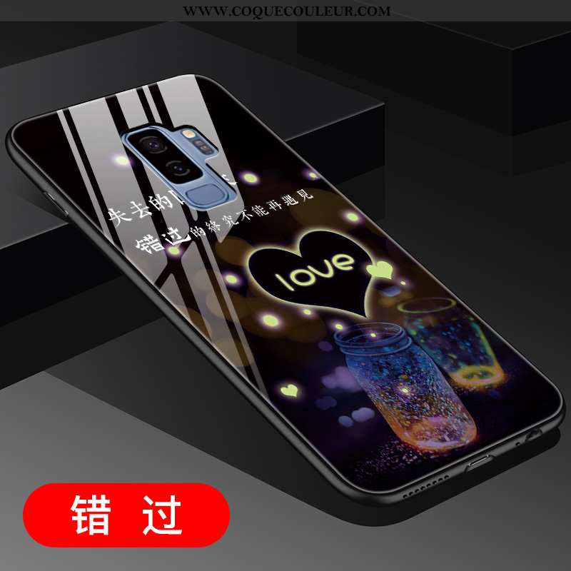 Coque Samsung Galaxy S9+ Créatif Noir Incassable, Housse Samsung Galaxy S9+ Verre Tout Compris