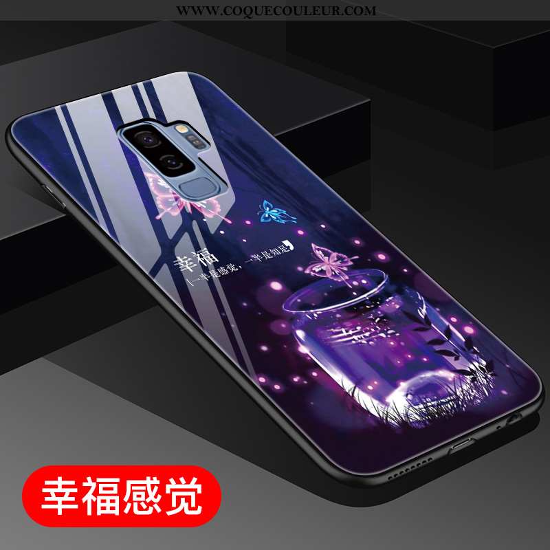 Coque Samsung Galaxy S9+ Créatif Noir Incassable, Housse Samsung Galaxy S9+ Verre Tout Compris