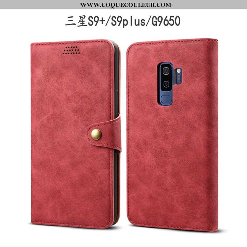 Coque Samsung Galaxy S9+ Protection Étoile Rouge, Housse Samsung Galaxy S9+ Cuir Rouge