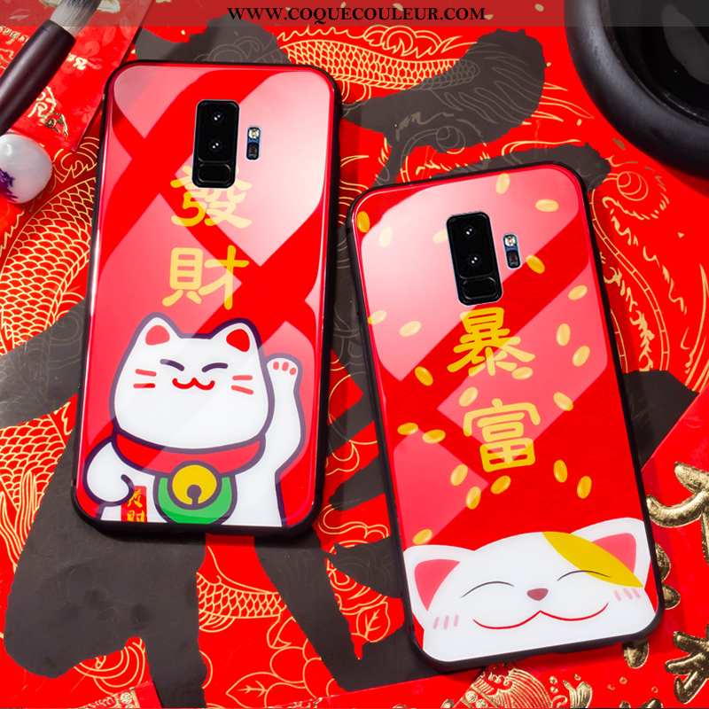 Étui Samsung Galaxy S9+ Silicone Coque Chat, Samsung Galaxy S9+ Protection Richesse Rouge