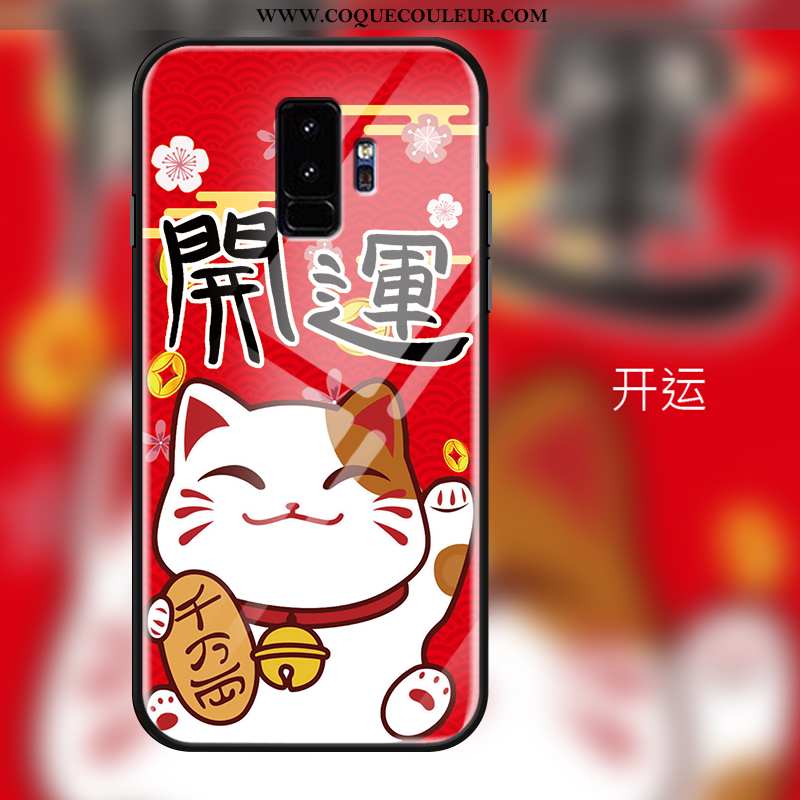 Étui Samsung Galaxy S9+ Silicone Coque Chat, Samsung Galaxy S9+ Protection Richesse Rouge