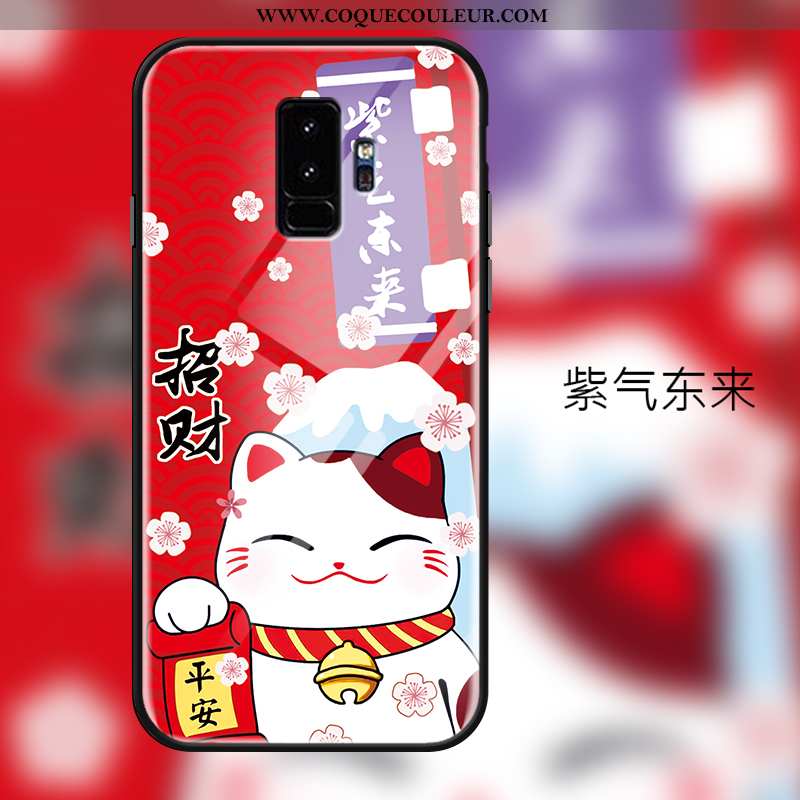 Étui Samsung Galaxy S9+ Silicone Coque Chat, Samsung Galaxy S9+ Protection Richesse Rouge