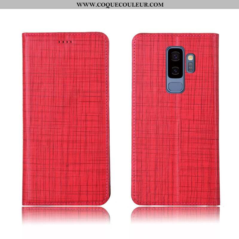 Étui Samsung Galaxy S9+ Cuir Véritable Coque Tout Compris, Samsung Galaxy S9+ Cuir Silicone Rouge