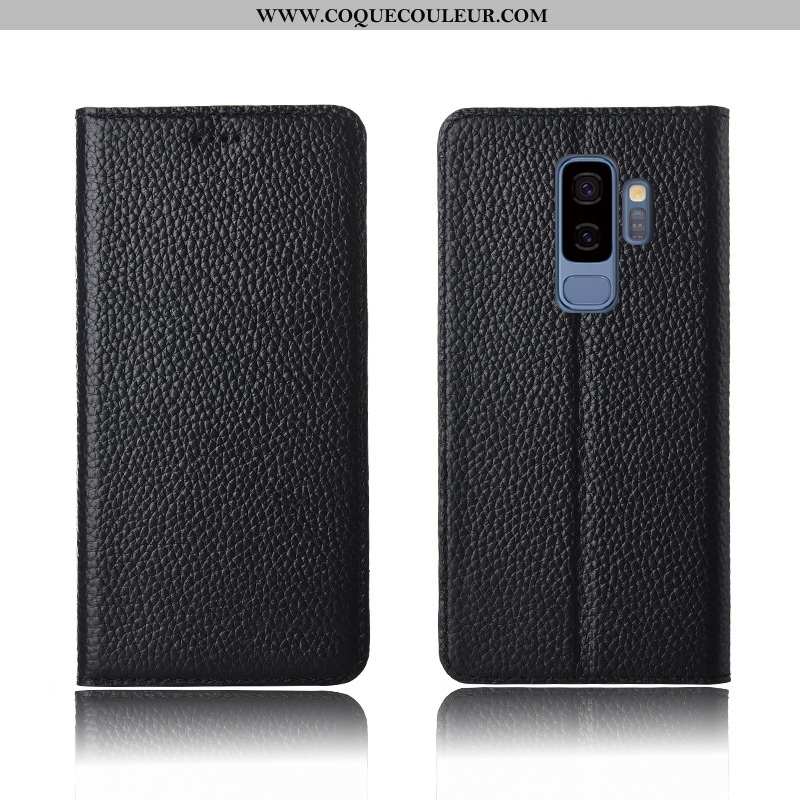 Coque Samsung Galaxy S9+ Cuir Véritable Silicone Clamshell, Housse Samsung Galaxy S9+ Cuir Nouveau K