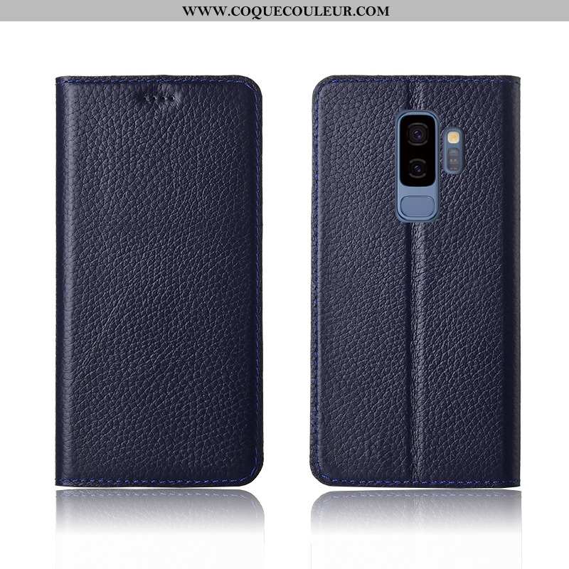 Coque Samsung Galaxy S9+ Cuir Véritable Silicone Clamshell, Housse Samsung Galaxy S9+ Cuir Nouveau K