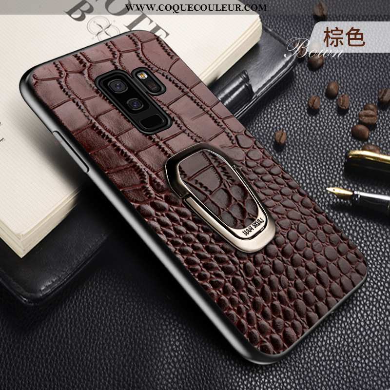 Housse Samsung Galaxy S9+ Cuir Véritable Étui Coque, Samsung Galaxy S9+ Cuir Support Rouge