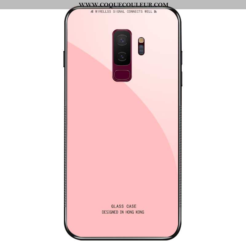 Étui Samsung Galaxy S9+ Verre Net Rouge Rose, Coque Samsung Galaxy S9+ Personnalité Tempérer Rose