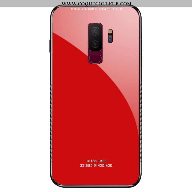 Étui Samsung Galaxy S9+ Verre Net Rouge Rose, Coque Samsung Galaxy S9+ Personnalité Tempérer Rose
