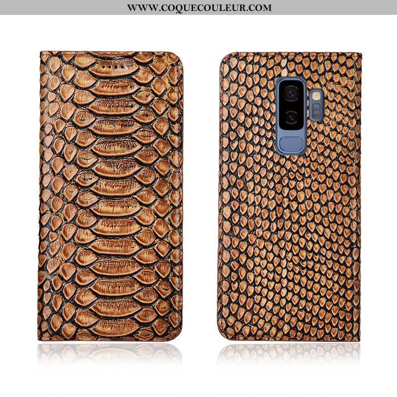 Coque Samsung Galaxy S9+ Cuir Véritable Fluide Doux Étui, Housse Samsung Galaxy S9+ Cuir Silicone No