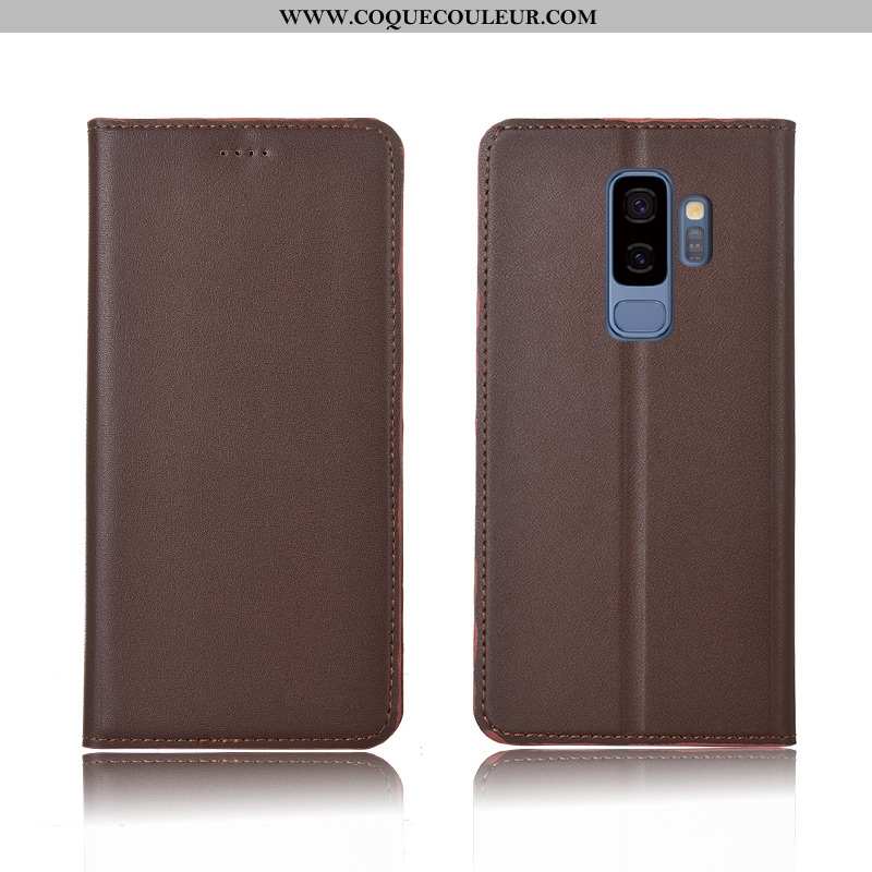 Étui Samsung Galaxy S9+ Cuir Véritable Nouveau Incassable, Coque Samsung Galaxy S9+ Cuir Étoile Jaun