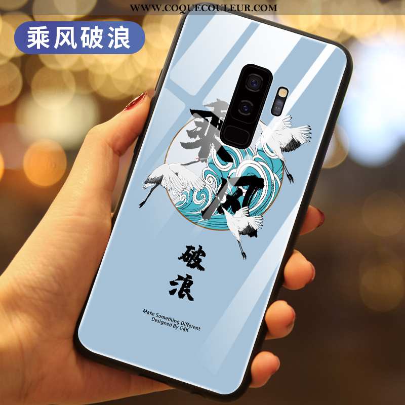 Étui Samsung Galaxy S9+ Tendance Style Chinois Net Rouge, Coque Samsung Galaxy S9+ Verre Créatif Ble