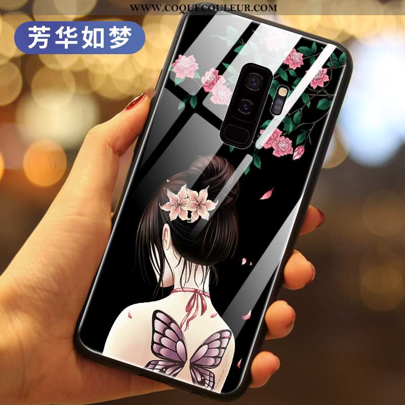 Housse Samsung Galaxy S9+ Verre Incassable Fluide Doux, Étui Samsung Galaxy S9+ Personnalité Papillo