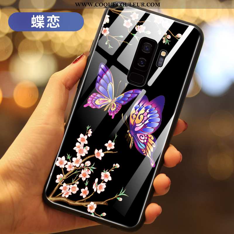 Housse Samsung Galaxy S9+ Verre Incassable Fluide Doux, Étui Samsung Galaxy S9+ Personnalité Papillo