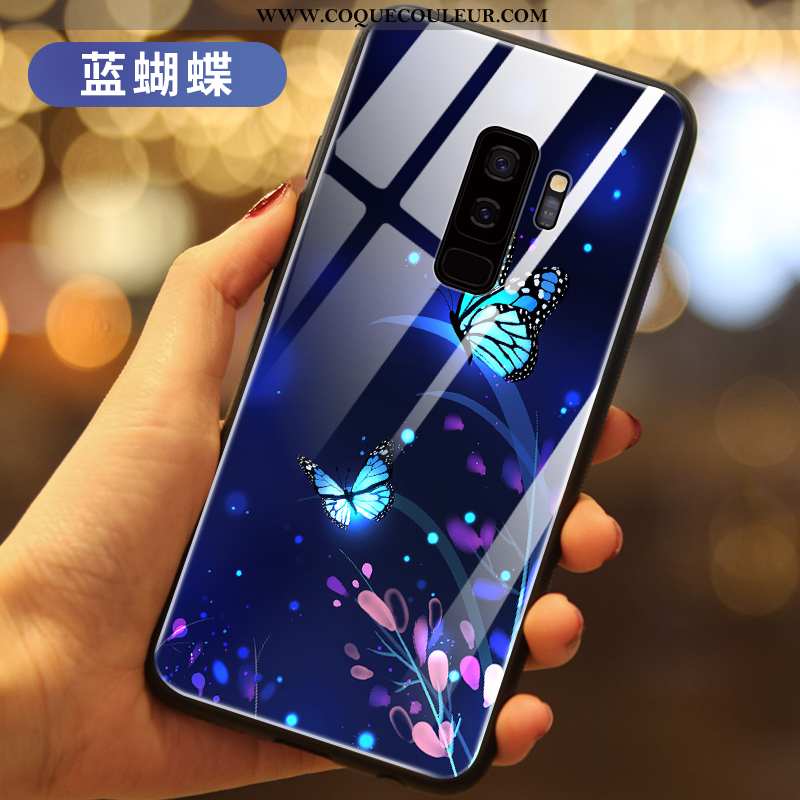 Housse Samsung Galaxy S9+ Verre Incassable Fluide Doux, Étui Samsung Galaxy S9+ Personnalité Papillo