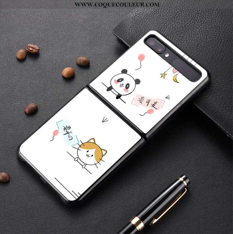 Coque Samsung Z Flip Verre Personnalisé Protection, Housse Samsung Z Flip Dessin Animé Plier Blanche