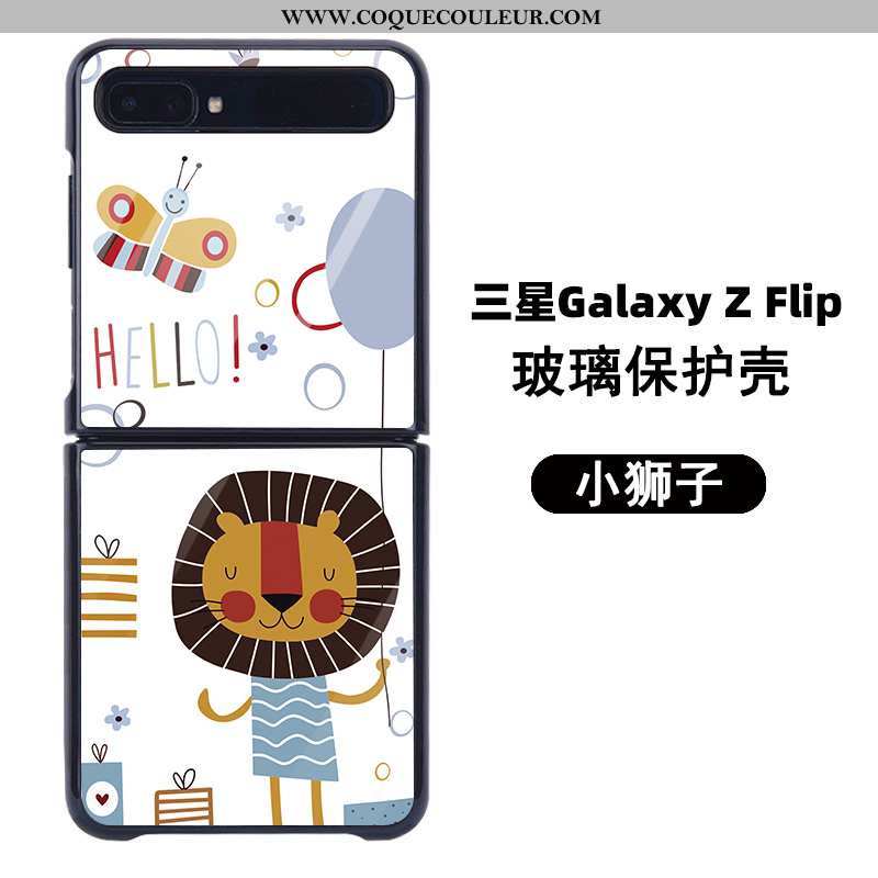 Coque Samsung Z Flip Verre Personnalisé Protection, Housse Samsung Z Flip Dessin Animé Plier Blanche