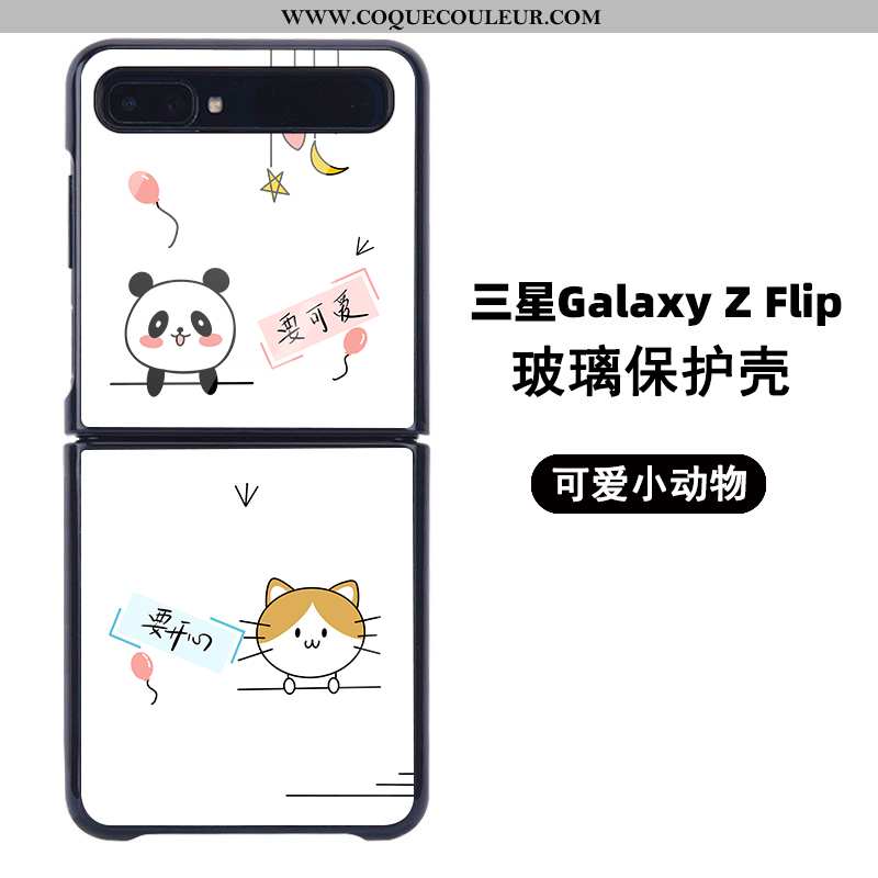 Coque Samsung Z Flip Verre Personnalisé Protection, Housse Samsung Z Flip Dessin Animé Plier Blanche