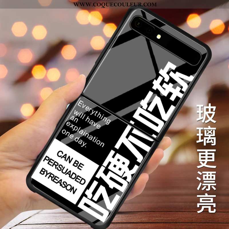 Housse Samsung Z Flip Protection Nouveau Incassable, Étui Samsung Z Flip Verre Personnalisé Noir