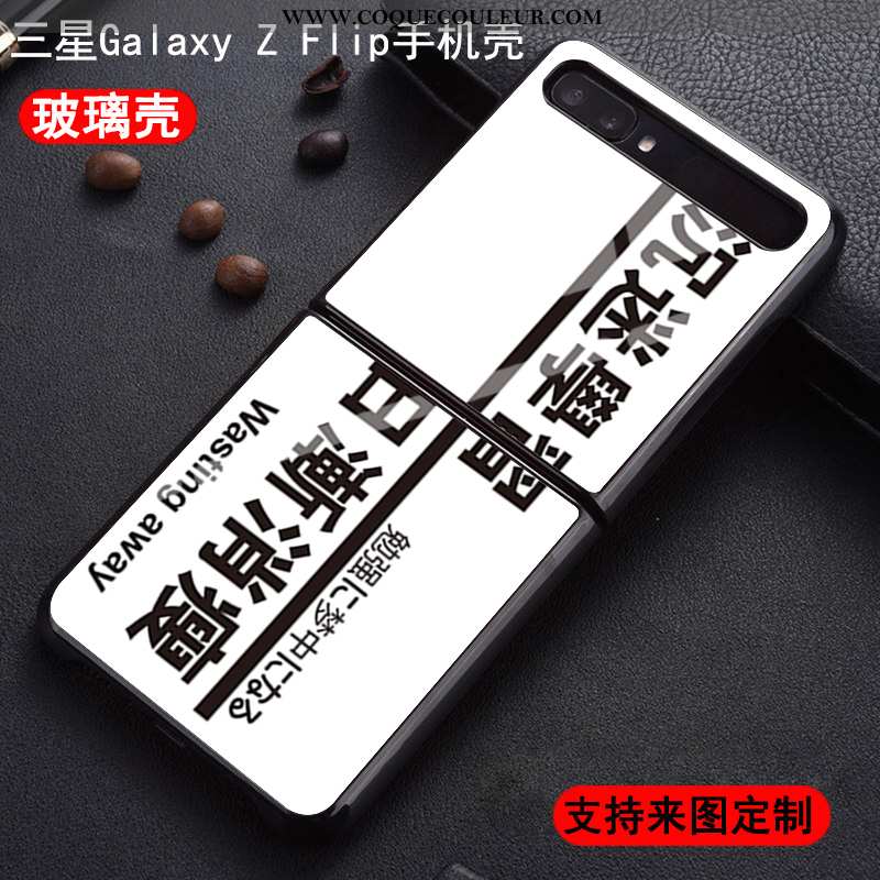 Housse Samsung Z Flip Protection Nouveau Incassable, Étui Samsung Z Flip Verre Personnalisé Noir