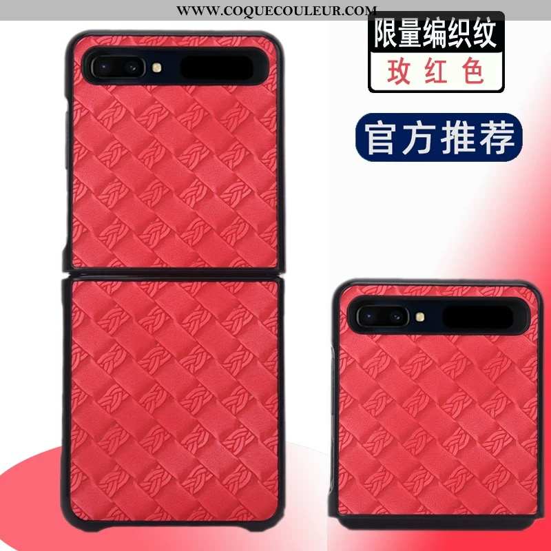 Housse Samsung Z Flip Cuir Étoile Véritable, Étui Samsung Z Flip Protection Rouge