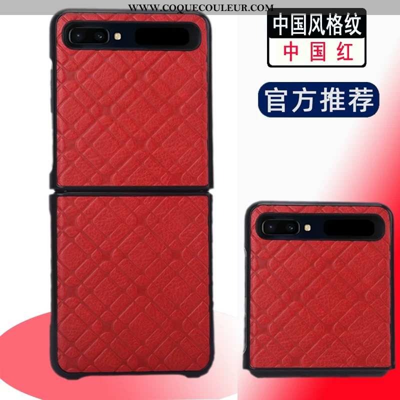 Housse Samsung Z Flip Cuir Étoile Véritable, Étui Samsung Z Flip Protection Rouge