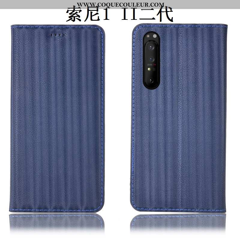 Étui Sony Xperia 1 Ii Cuir Véritable Dégradé Housse, Coque Sony Xperia 1 Ii Protection Bleu