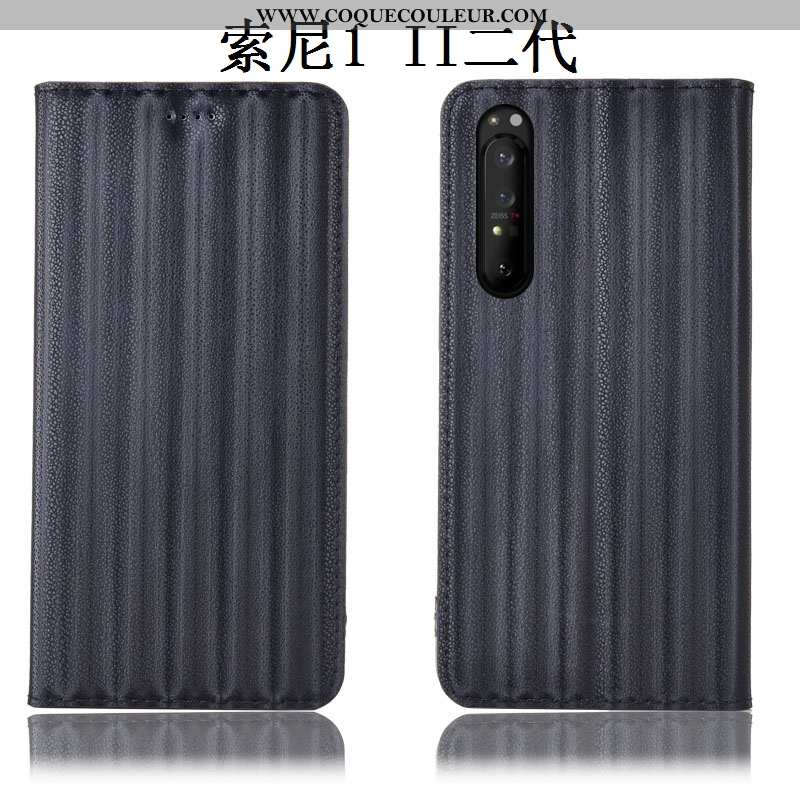Étui Sony Xperia 1 Ii Cuir Véritable Dégradé Housse, Coque Sony Xperia 1 Ii Protection Bleu