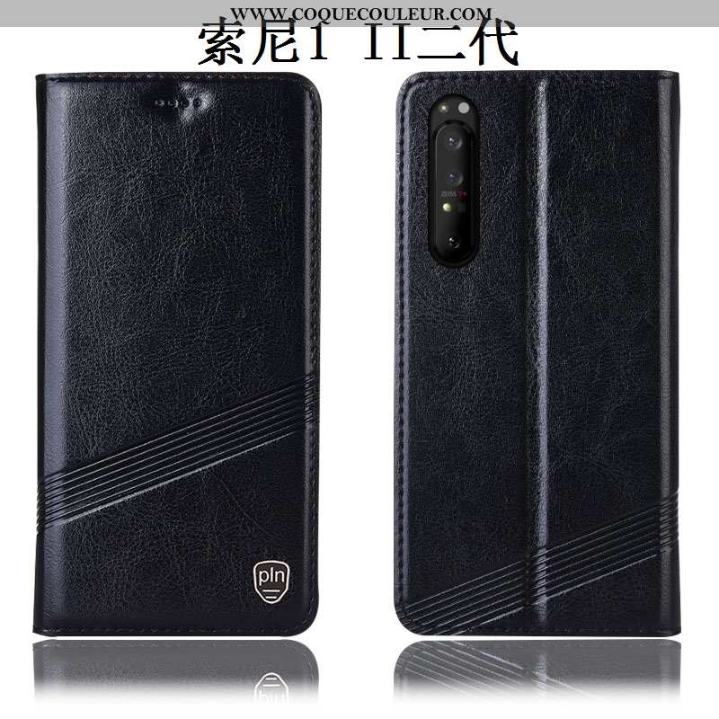 Housse Sony Xperia 1 Ii Cuir Véritable Coque Étui, Étui Sony Xperia 1 Ii Protection Noir