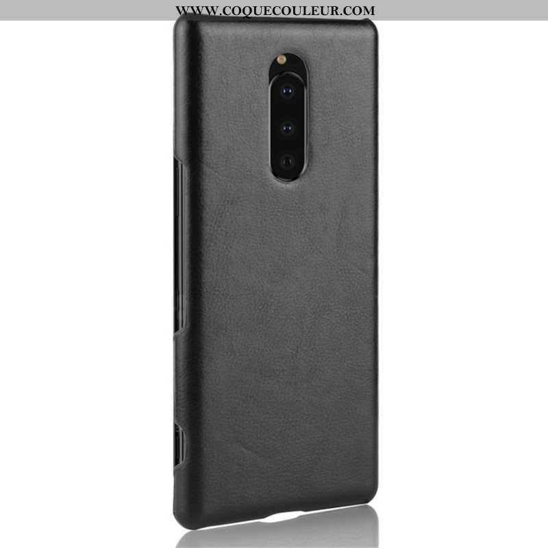 Coque Sony Xperia 1 Cuir Litchi, Housse Sony Xperia 1 Modèle Fleurie Étui Noir