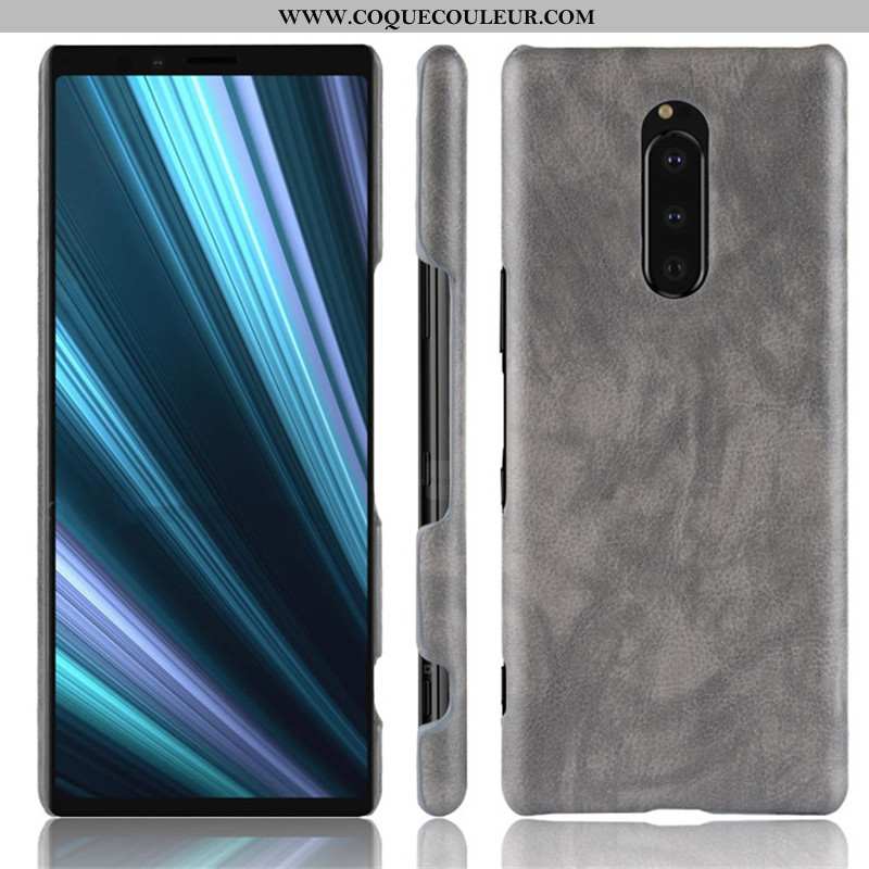 Coque Sony Xperia 1 Cuir Litchi, Housse Sony Xperia 1 Modèle Fleurie Étui Noir