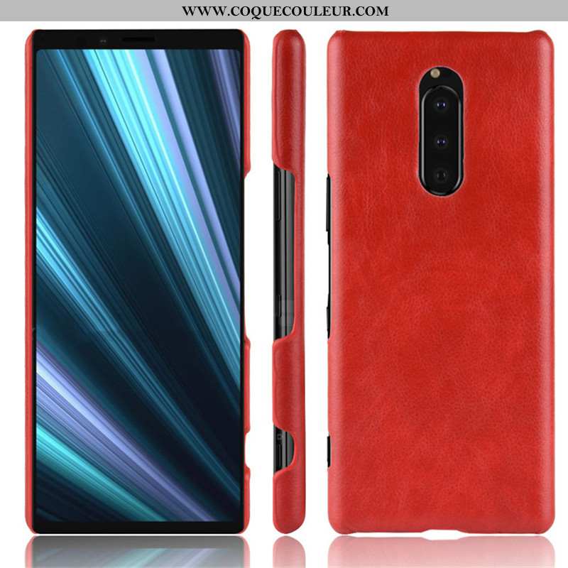 Coque Sony Xperia 1 Cuir Litchi, Housse Sony Xperia 1 Modèle Fleurie Étui Noir