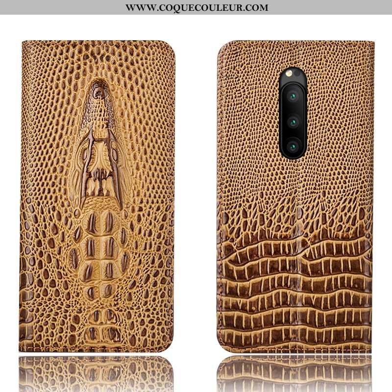 Coque Sony Xperia 1 Protection Étui Jaune, Housse Sony Xperia 1 Cuir Véritable Téléphone Portable Ja