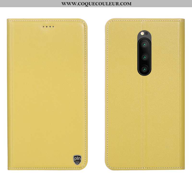 Coque Sony Xperia 1 Protection Jaune Housse, Housse Sony Xperia 1 Cuir Véritable Modèle Fleurie