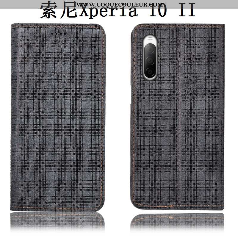 Coque Sony Xperia 10 Ii Protection Velours Étui, Housse Sony Xperia 10 Ii Cuir Véritable Gris