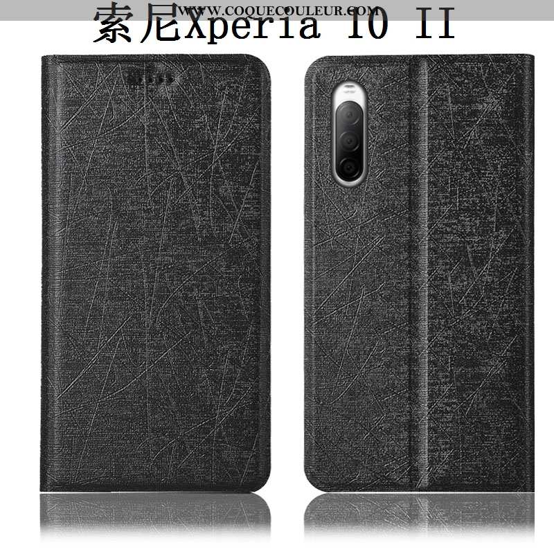 Étui Sony Xperia 10 Ii Cuir Soie, Coque Sony Xperia 10 Ii Protection Housse Noir