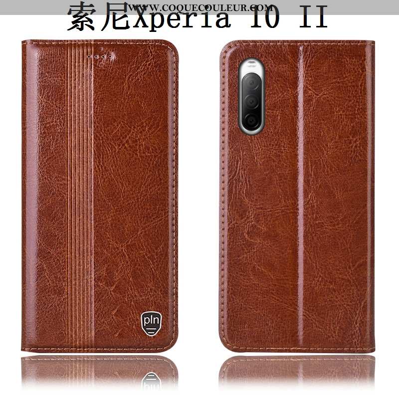 Housse Sony Xperia 10 Ii Protection Incassable Housse, Étui Sony Xperia 10 Ii Cuir Véritable Marron