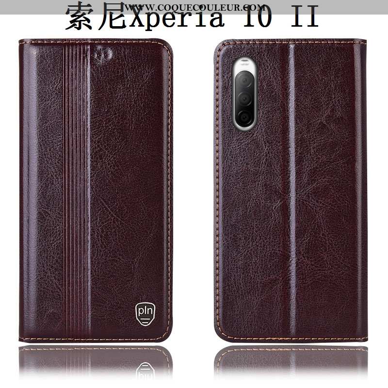 Housse Sony Xperia 10 Ii Protection Incassable Housse, Étui Sony Xperia 10 Ii Cuir Véritable Marron