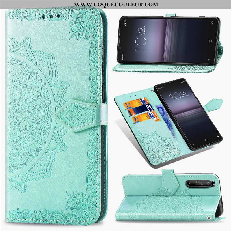 Housse Sony Xperia 10 Ii Cuir Incassable Clamshell, Étui Sony Xperia 10 Ii Protection Verte