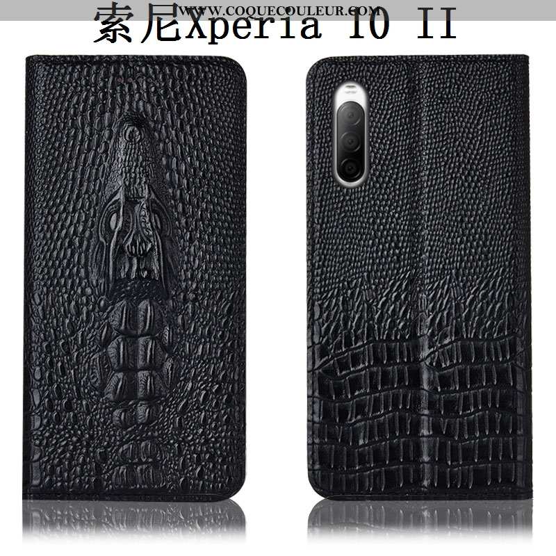 Étui Sony Xperia 10 Ii Cuir Véritable Crocodile, Coque Sony Xperia 10 Ii Protection Housse Khaki