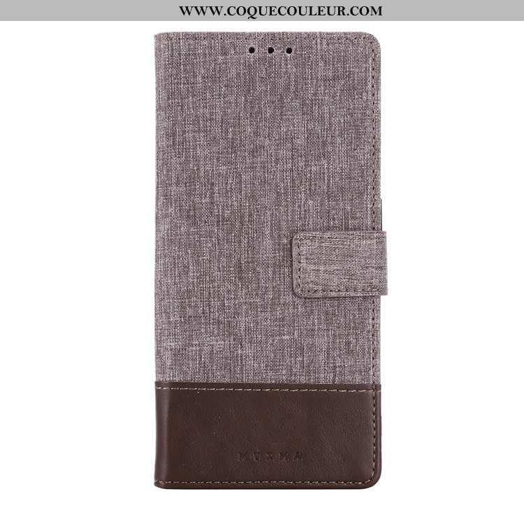 Housse Sony Xperia 10 Cuir Toile Coque, Étui Sony Xperia 10 Gris Téléphone Portable