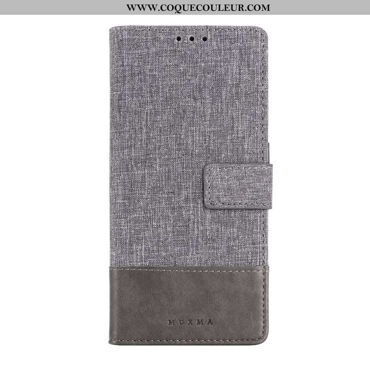 Housse Sony Xperia 10 Cuir Toile Coque, Étui Sony Xperia 10 Gris Téléphone Portable