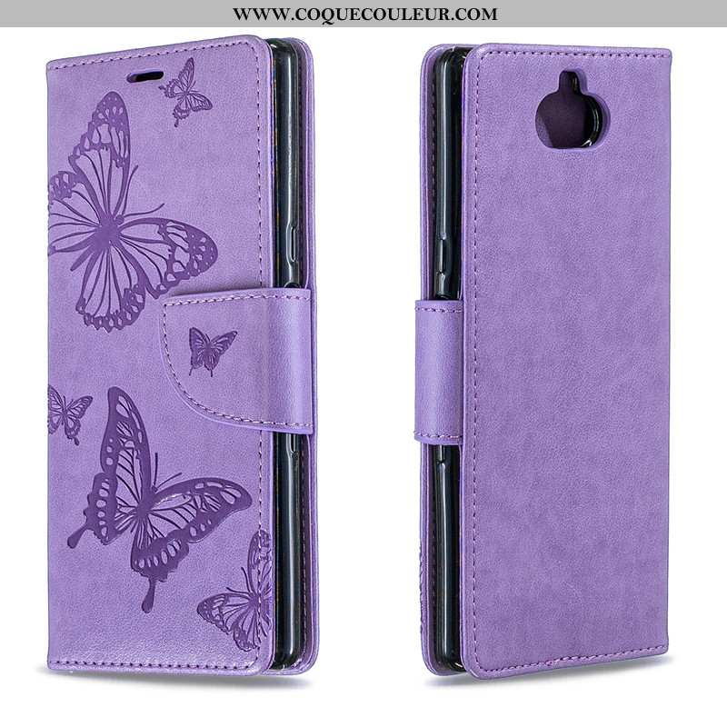 Housse Sony Xperia 10 Cuir Violet Gaufrage, Étui Sony Xperia 10 Protection Coque