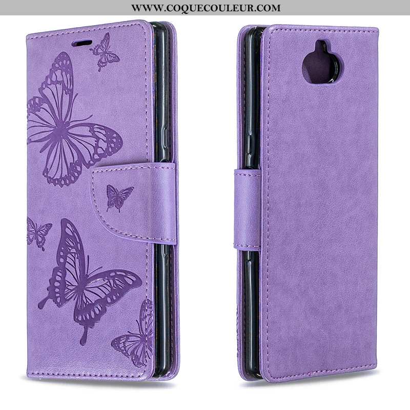 Housse Sony Xperia 10 Cuir Violet Gaufrage, Étui Sony Xperia 10 Protection Coque