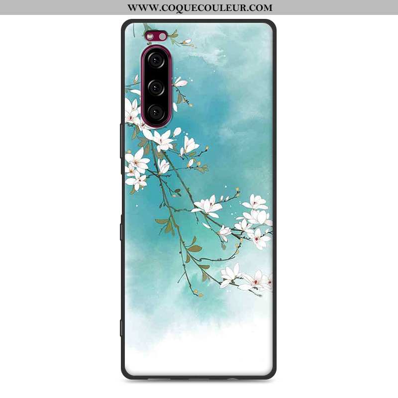 Étui Sony Xperia 5 Personnalité Fluide Doux Fleur, Coque Sony Xperia 5 Créatif Frais Bleu